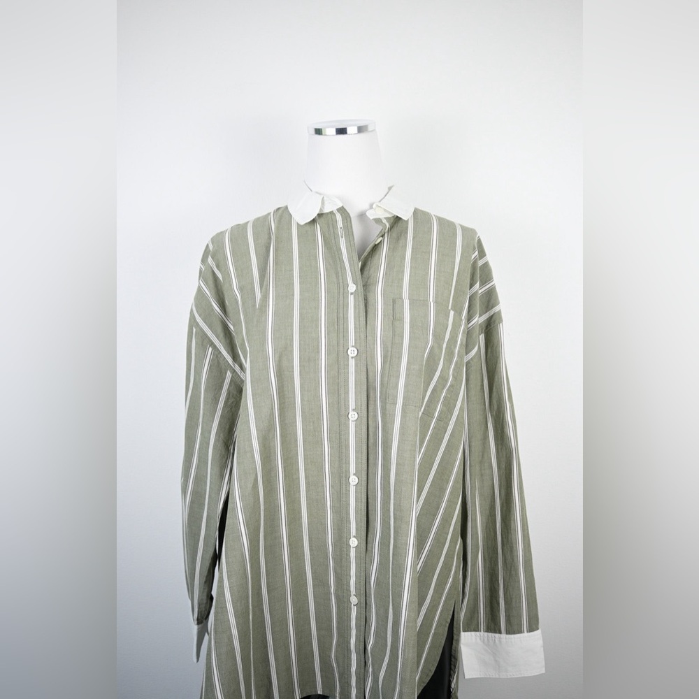 Madewell Olive Green Striped Button Down Shirt - Picture 12 of 13